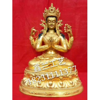 单面双臂观世音菩萨像​ 铜像-菩萨鎏金铜像  藏族白度母鎏金铜像