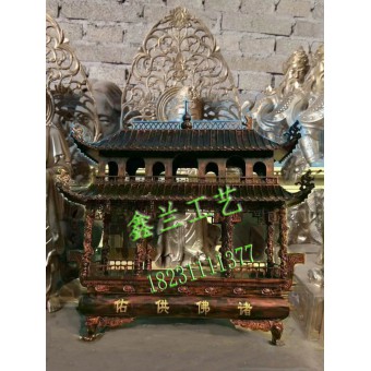 寺庙铸铁长方形四龙柱香炉景区宗祠寺院大型带盖香炉佛道教铜香炉​